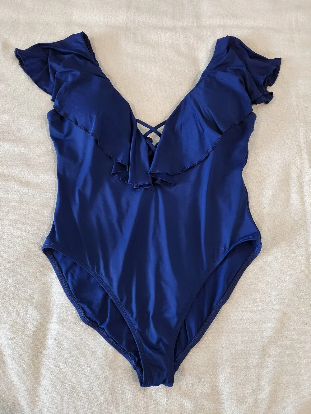 La Blanca Ruffle Shoulder 1pc Swimsuit Size 14 Cobalt Blue